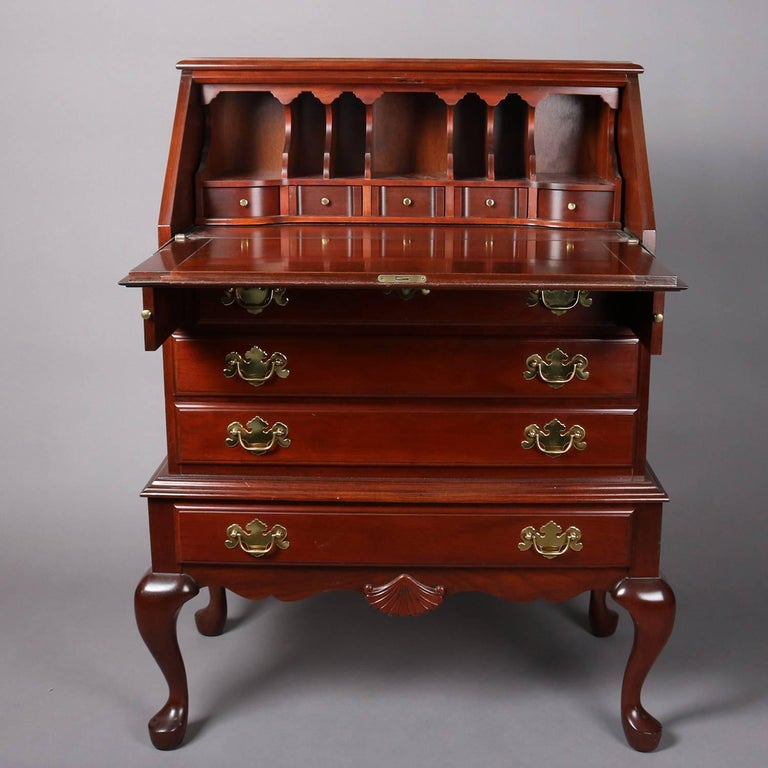 Vintage Queen Anne Baker Style Cherry Secretary Drop Front Desk by