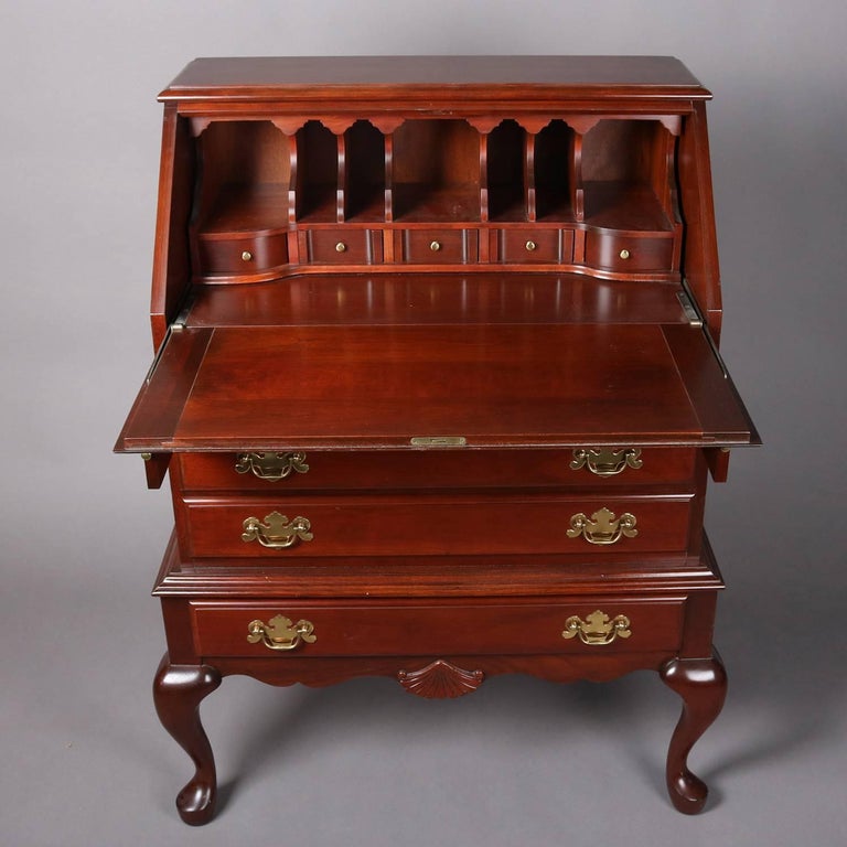 Vintage Queen Anne Baker Style Cherry Secretary Drop Front Desk by Colonial at 1stDibs