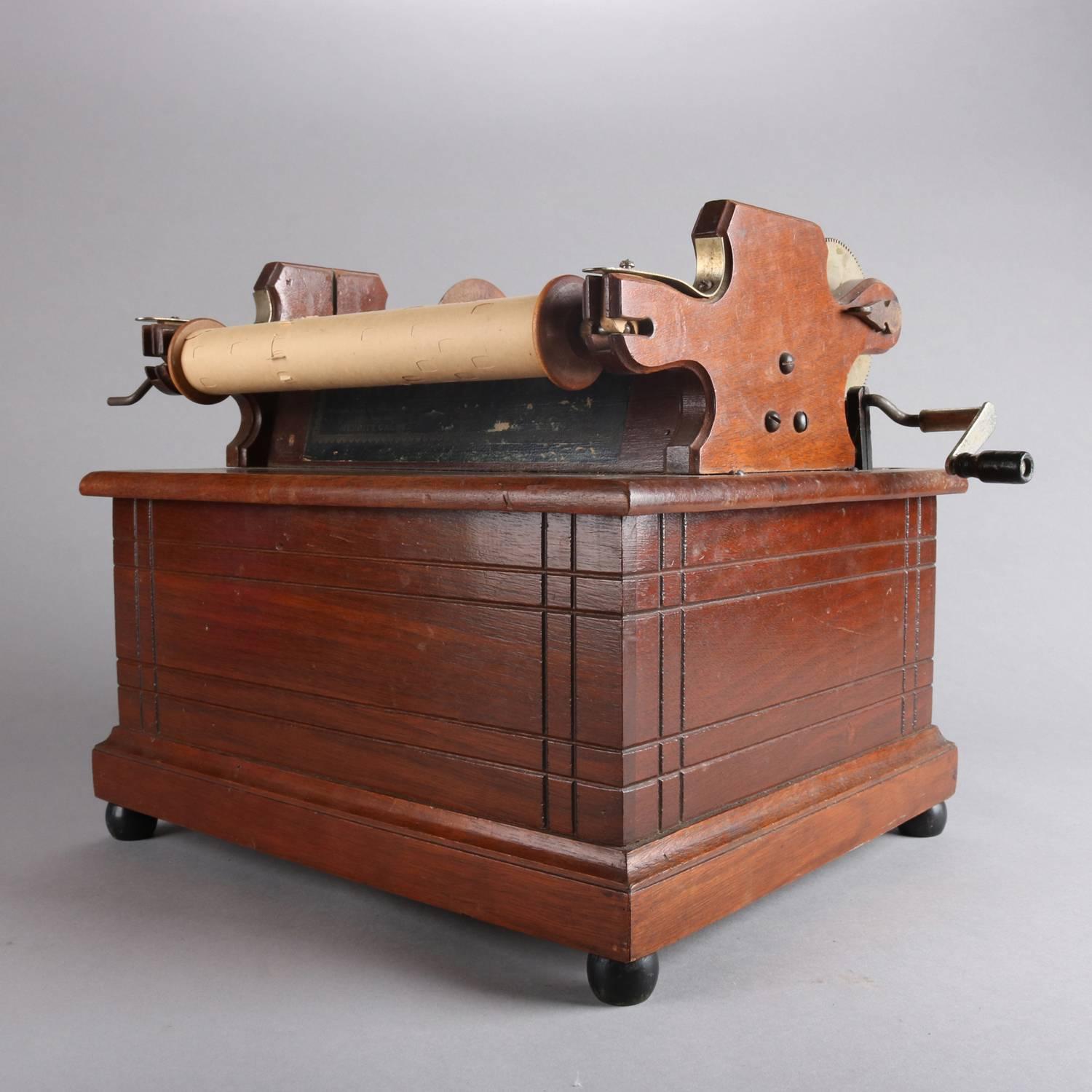 Paper Antique Roller Organ in Ebonized Banded Walnut Case, 19th Century