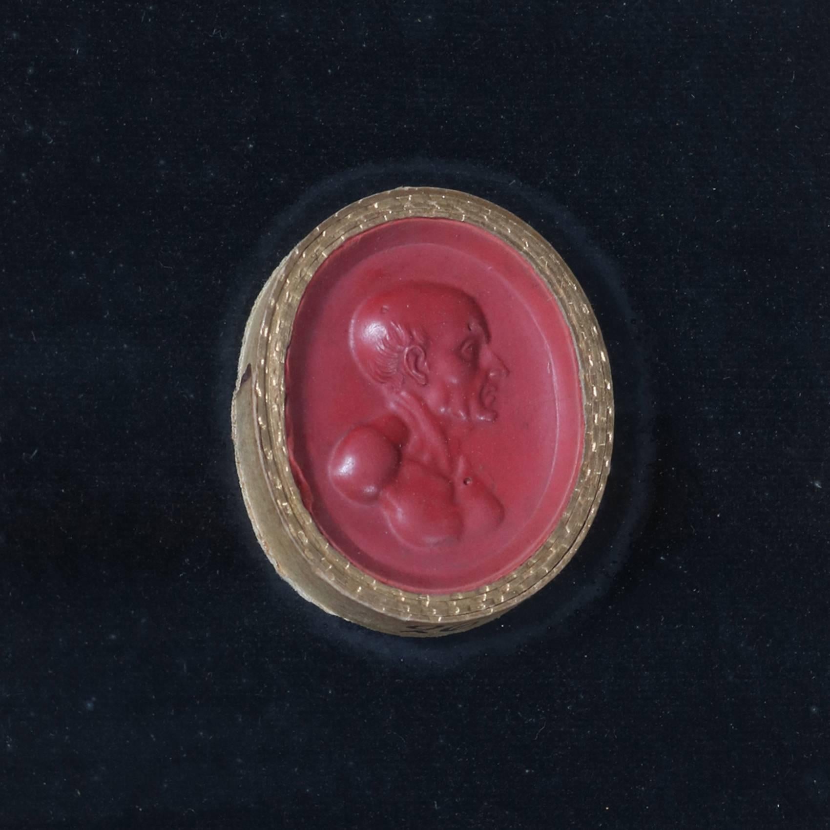 Classical Greek Pair of Miniature Classical Wax Portraits in Giltwood Frames, 19th Century