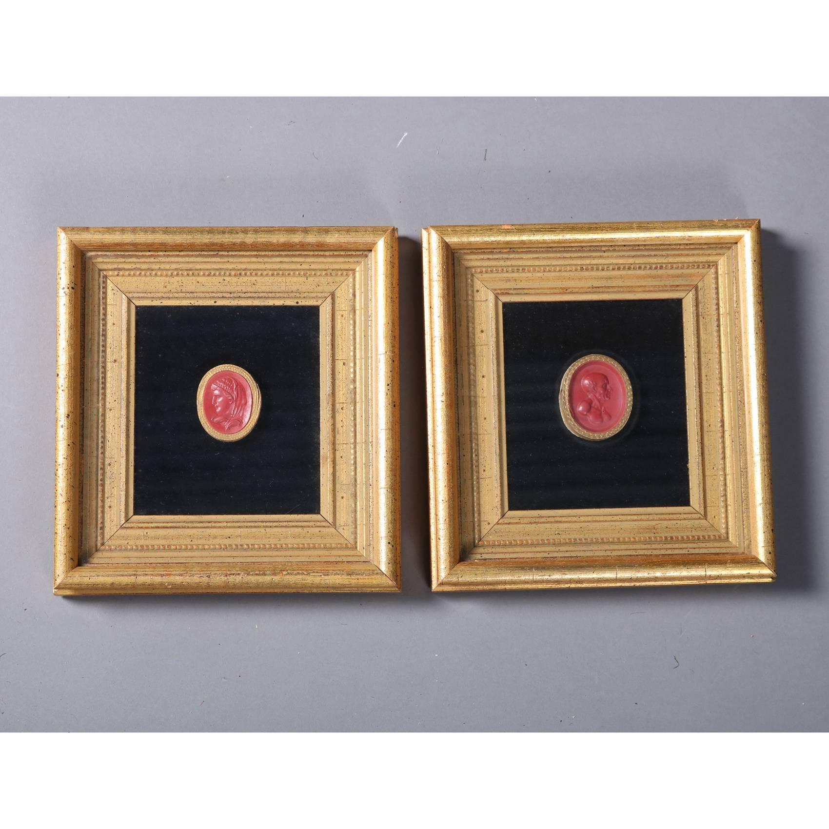 Pair of Miniature Classical Wax Portraits in Giltwood Frames, 19th Century 3