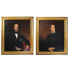 Pair of Large Antique Oil on Canvas Ammi Philips School Portrait Paintings