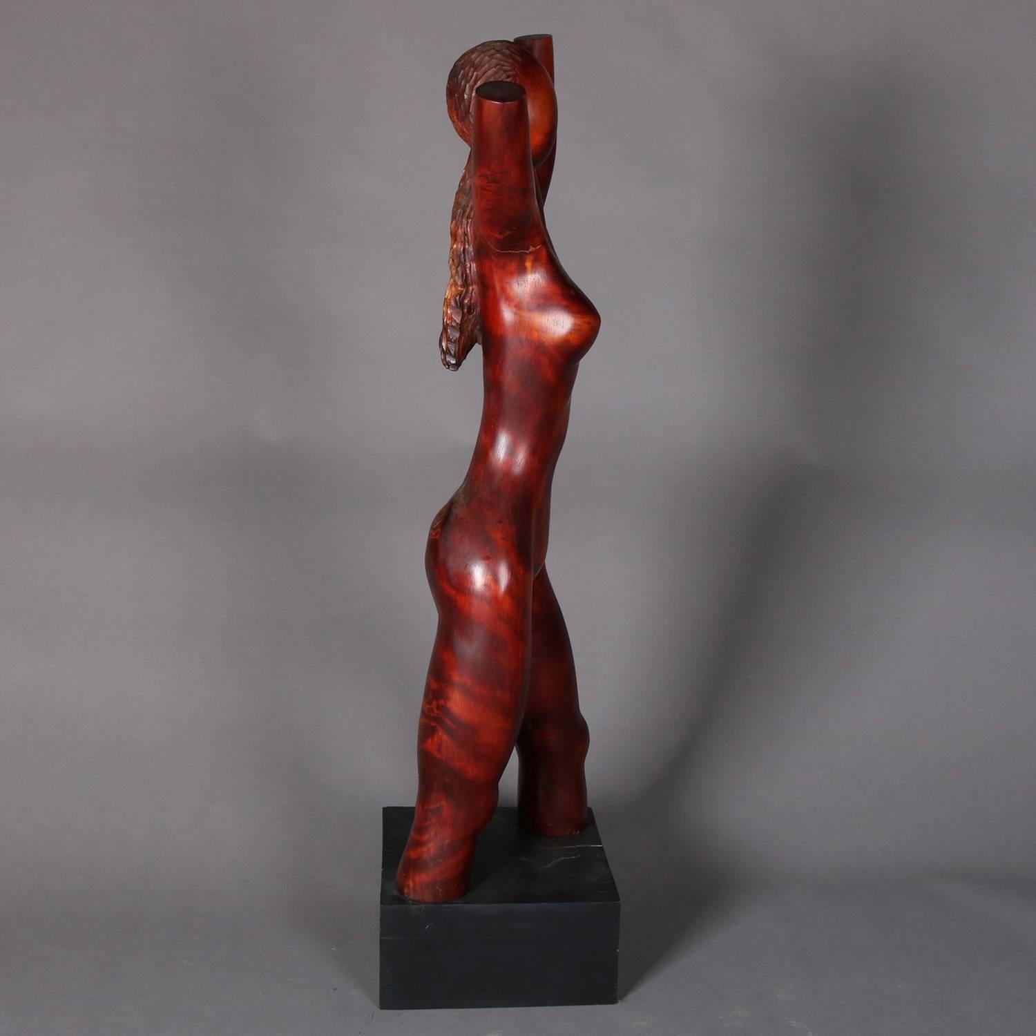 Hand-Carved Tall Mid-Century Modern Figural Carved Wood Sculpture, Nude Female Torso