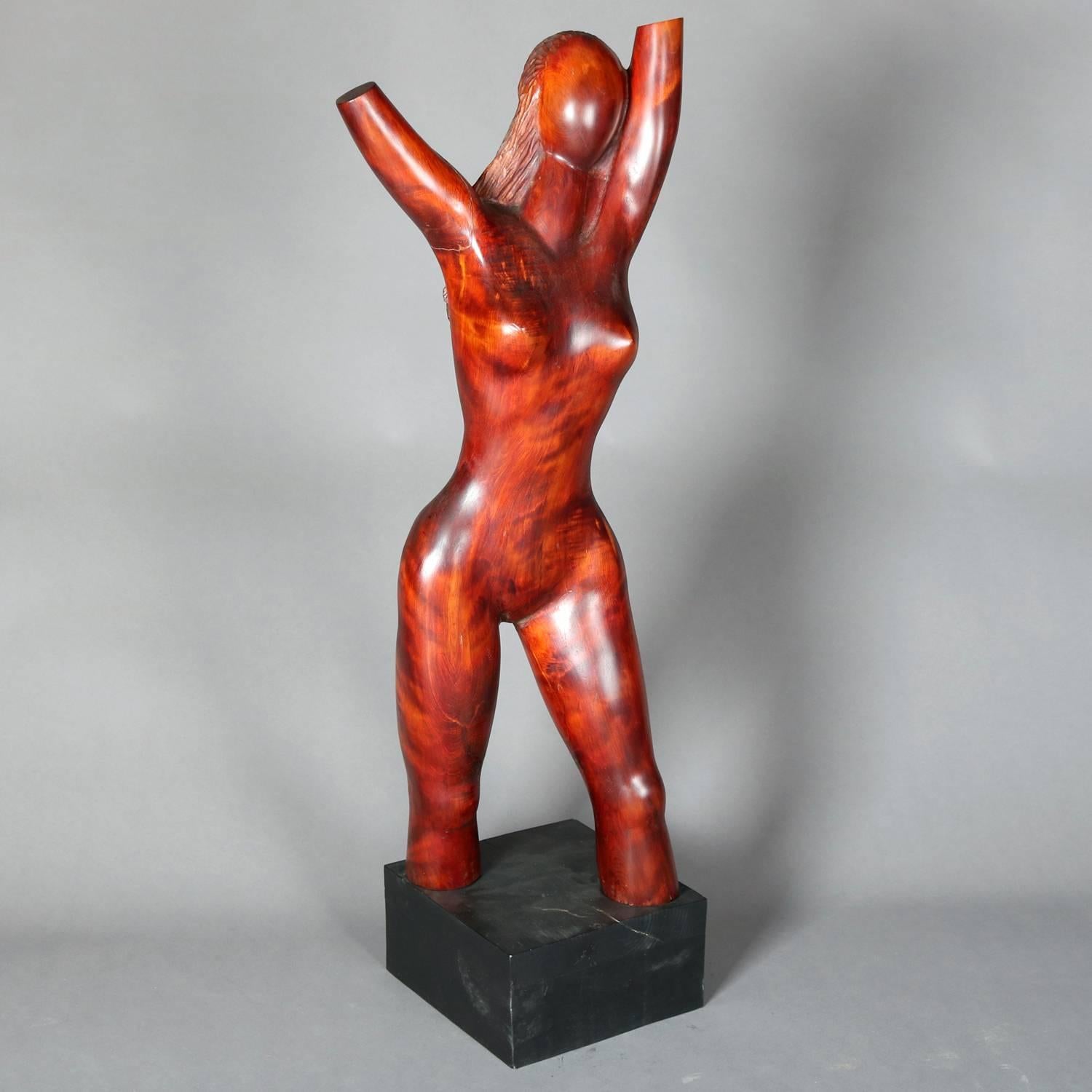 Tall Mid-Century Modern Figural Carved Wood Sculpture, Nude Female Torso 1