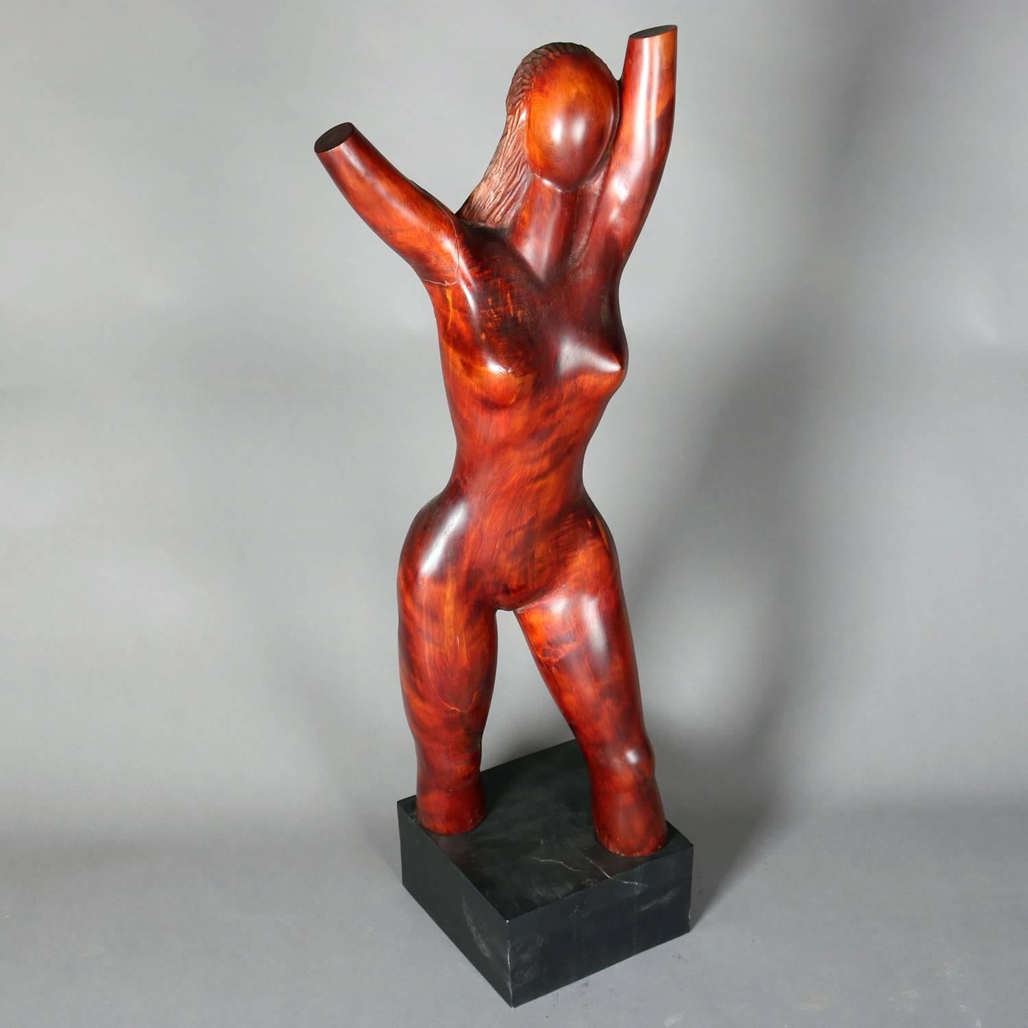20th Century Tall Mid-Century Modern Figural Carved Wood Sculpture, Nude Female Torso
