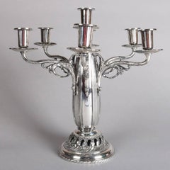 Art Nouveau George Jensen School Silver Plate Seven-Light Candelabra, Wallace