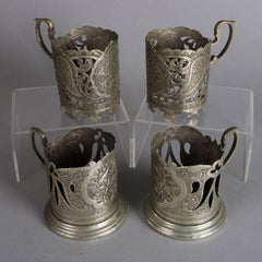 Four Russian Repousse and Reticulated .800 Silver Cup Holders, 19th Century
