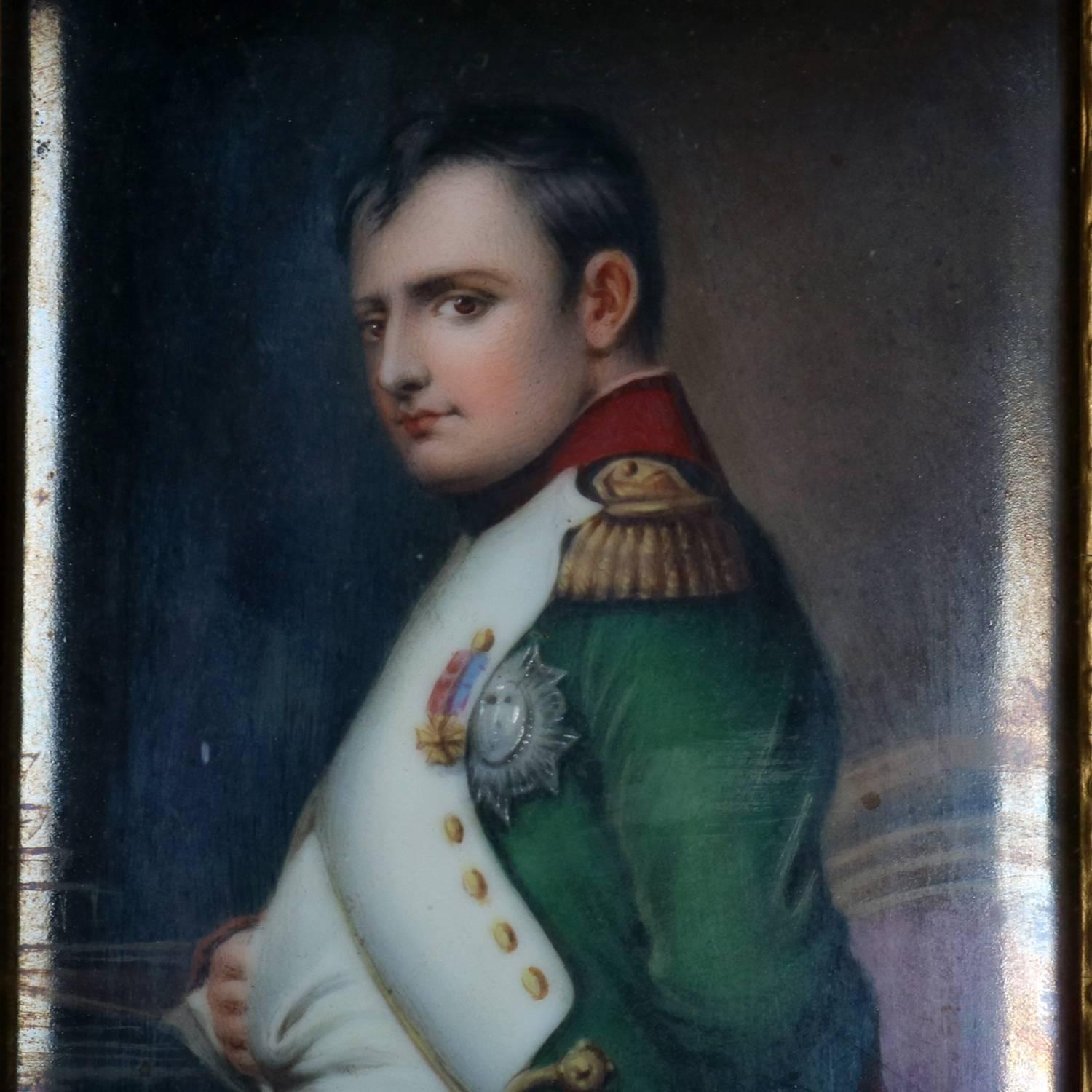 Antique KPM School Painted Porcelain Plaque Portrait of Napoleon, 19th Century In Good Condition In Big Flats, NY