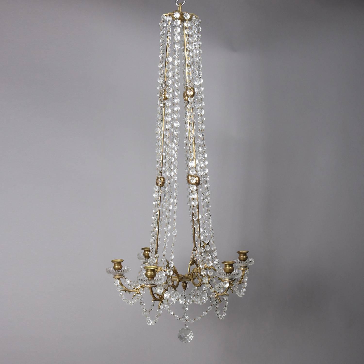French Victorian Gilt and Cut Crystal Six-Light Draping Chandelier, circa 1900 3