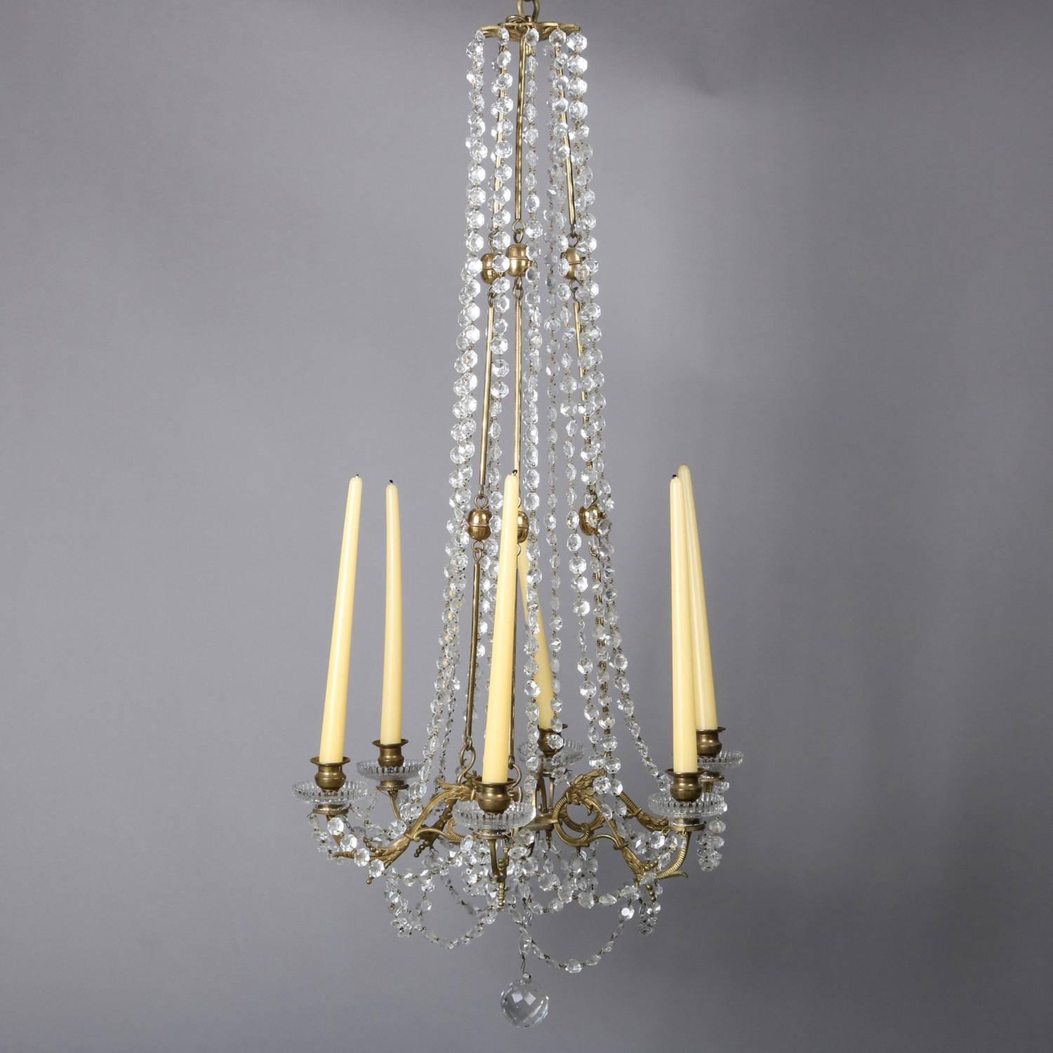 French Victorian Gilt and Cut Crystal Six-Light Draping Chandelier, circa 1900 4