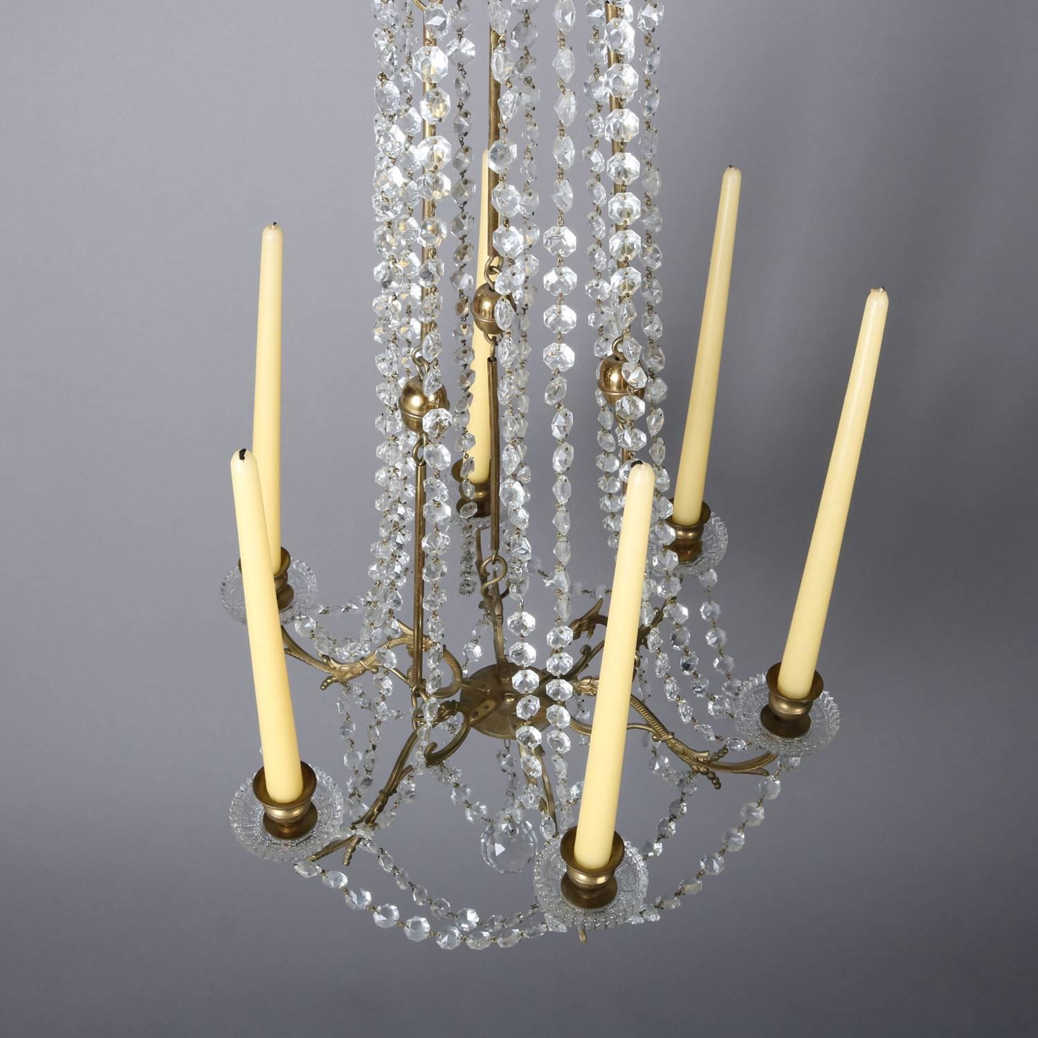 20th Century French Victorian Gilt and Cut Crystal Six-Light Draping Chandelier, circa 1900