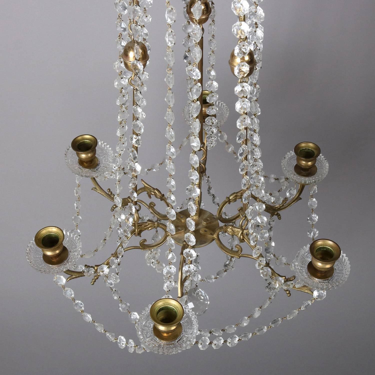 French Victorian Gilt and Cut Crystal Six-Light Draping Chandelier, circa 1900 2