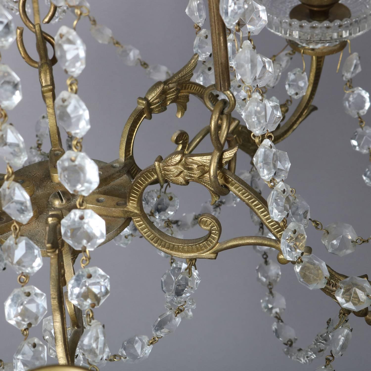 French Victorian Gilt and Cut Crystal Six-Light Draping Chandelier, circa 1900 1