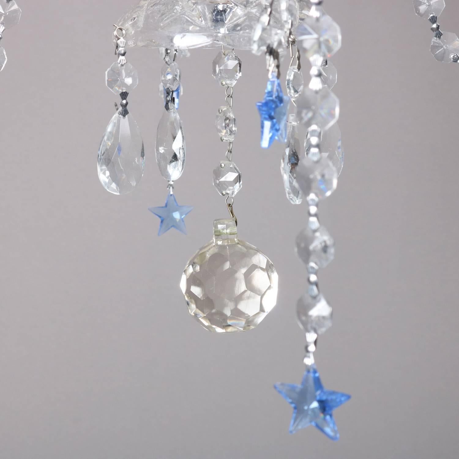 French Style Four-Light Chandelier with Sapphire Star Cut Crystals, 20th Century 2