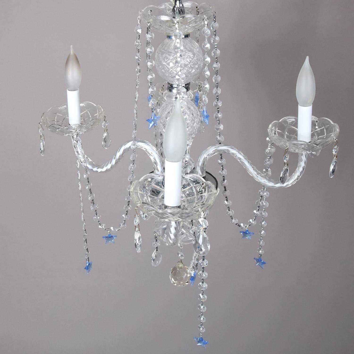 French Style Four-Light Chandelier with Sapphire Star Cut Crystals, 20th Century 4