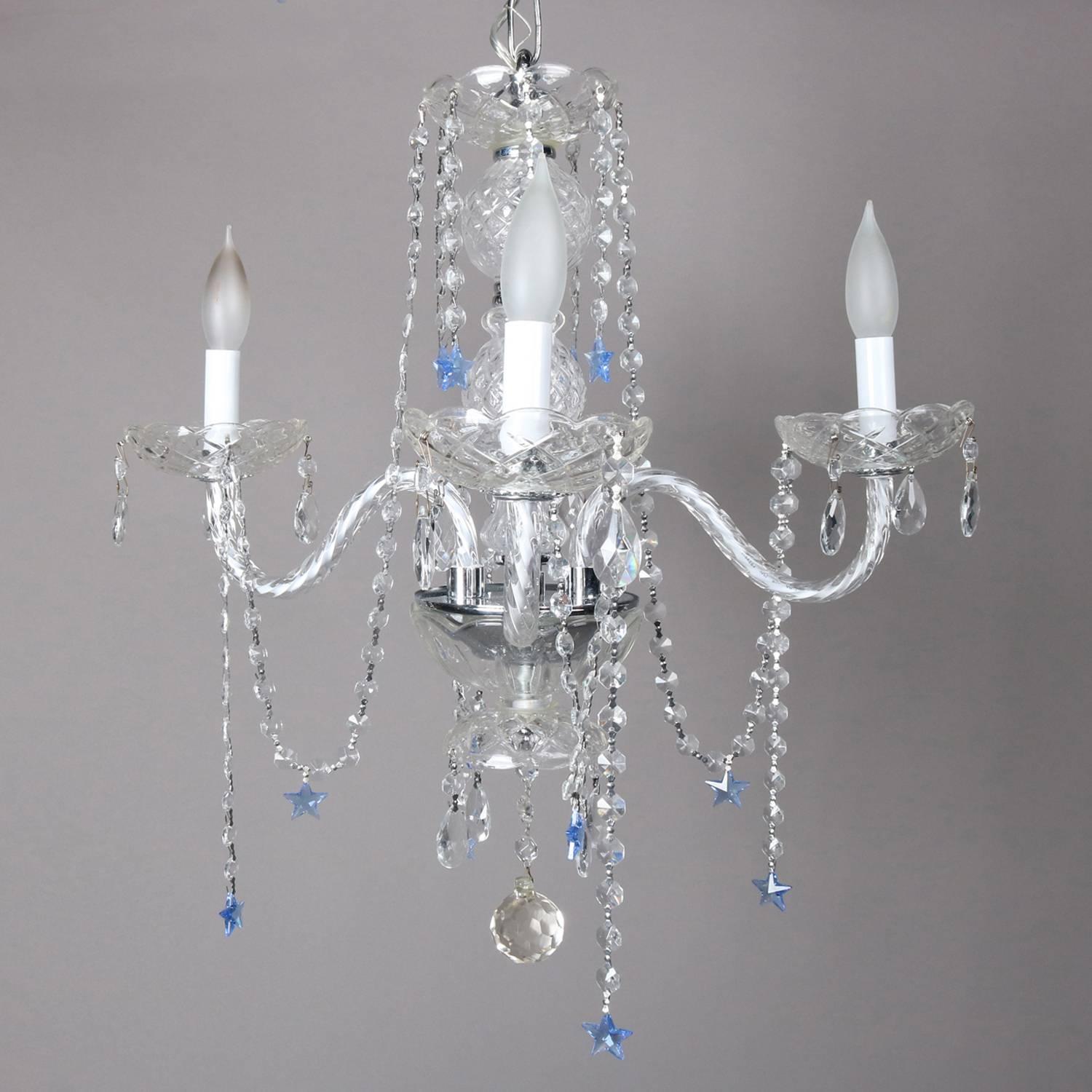 French Style Four-Light Chandelier with Sapphire Star Cut Crystals, 20th Century 3