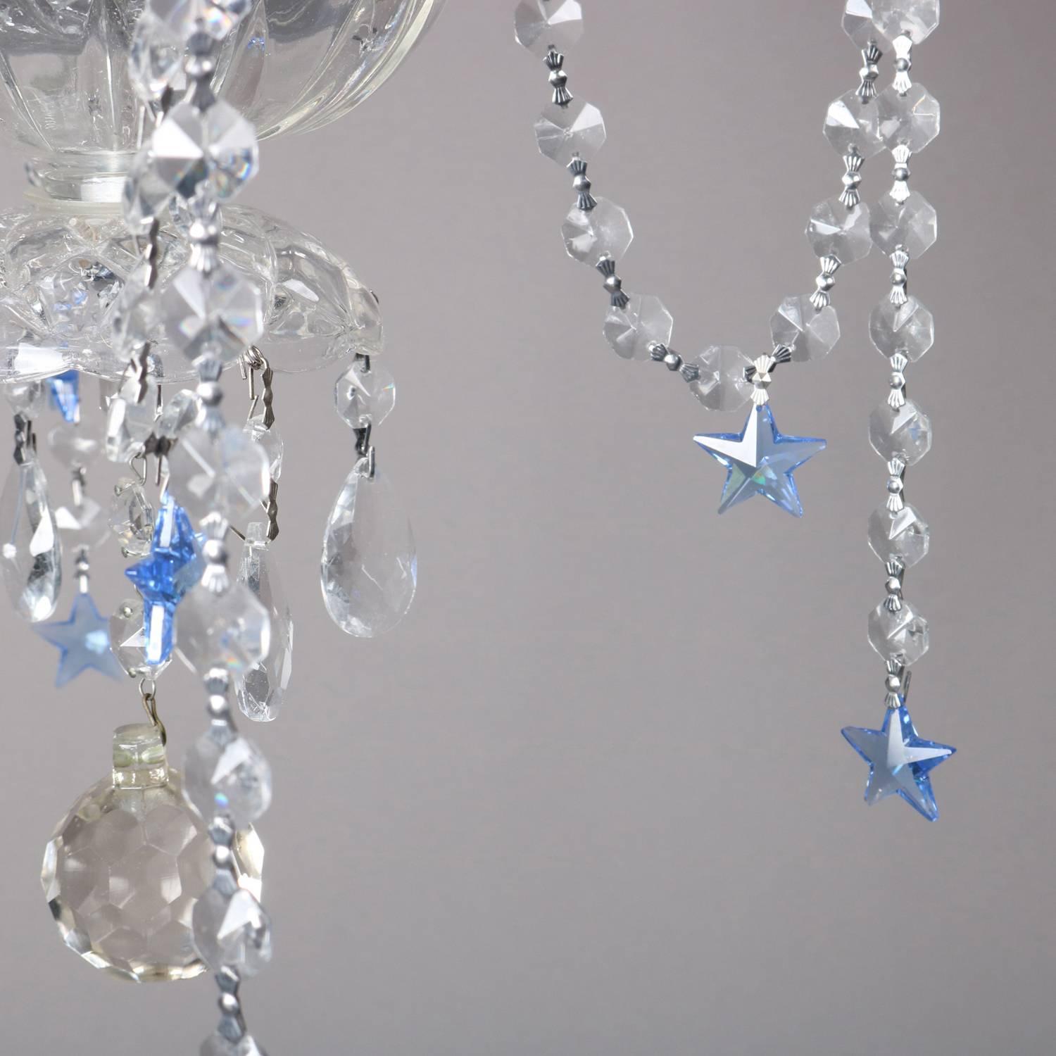 French Style Four-Light Chandelier with Sapphire Star Cut Crystals, 20th Century 1