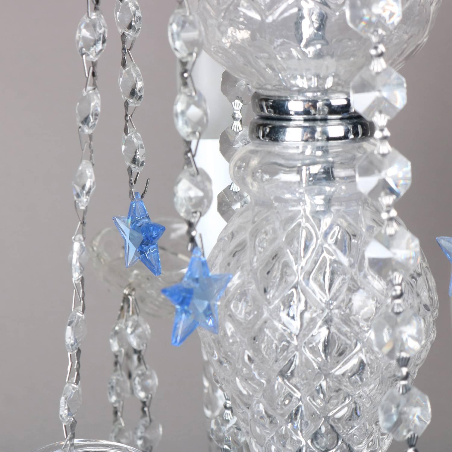 French Style Four-Light Chandelier with Sapphire Star Cut Crystals, 20th Century In Good Condition In Big Flats, NY