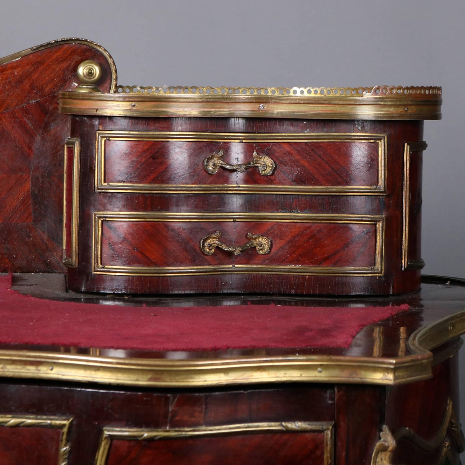 Antique French Louis XIV Style Rosewood and Ormolu Bonheur de Jour, 19th Century In Good Condition In Big Flats, NY