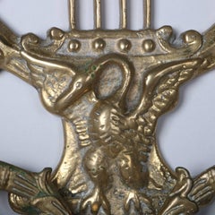 Pair of Bronze Cast Lyre and Swan Form Dual Light Crystal Sconces, circa 1930