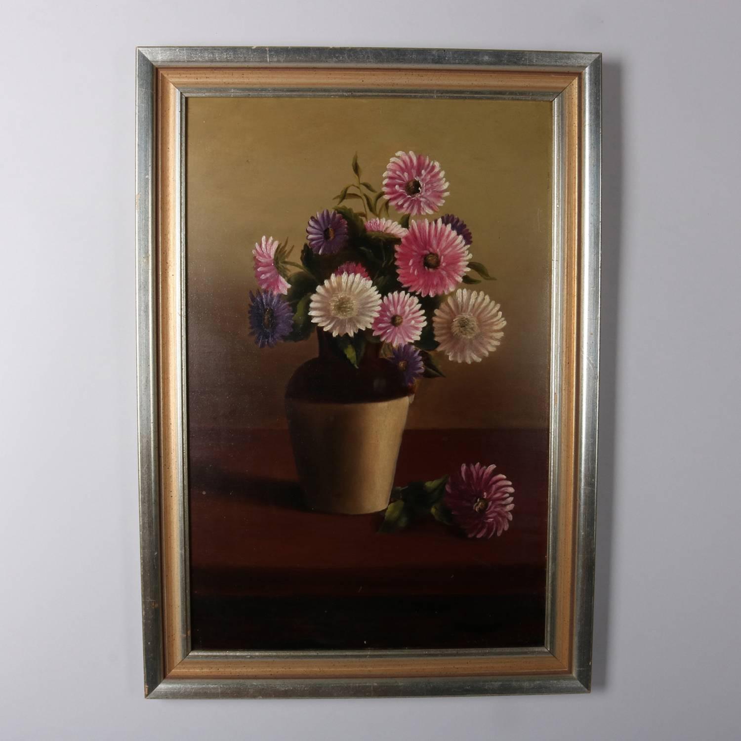 Vintage Framed Oil on Board Painting Floral Still Life, Signed L.R 4