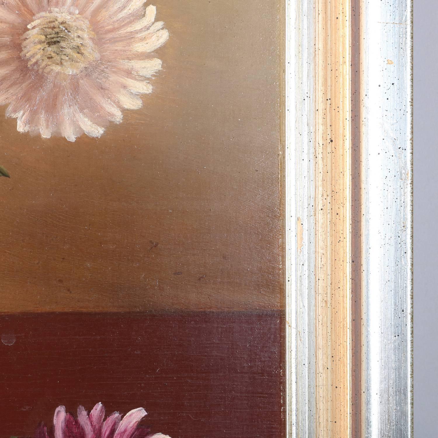 Vintage Framed Oil on Board Painting Floral Still Life, Signed L.R 1