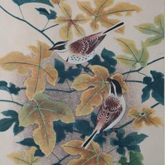 Pair of Ashikaga Shizuo Japanese Floral Wood Block Prints, Signed, circa 1950