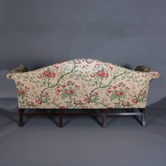 Antique Sheraton Floral Chintz Upholstered Camel Back Sofa, 20th Century