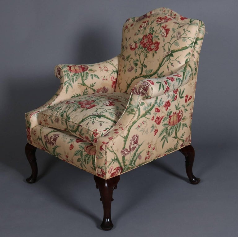 Three Queen Anne Style Floral Chintz Upholstered Armchairs, 20th