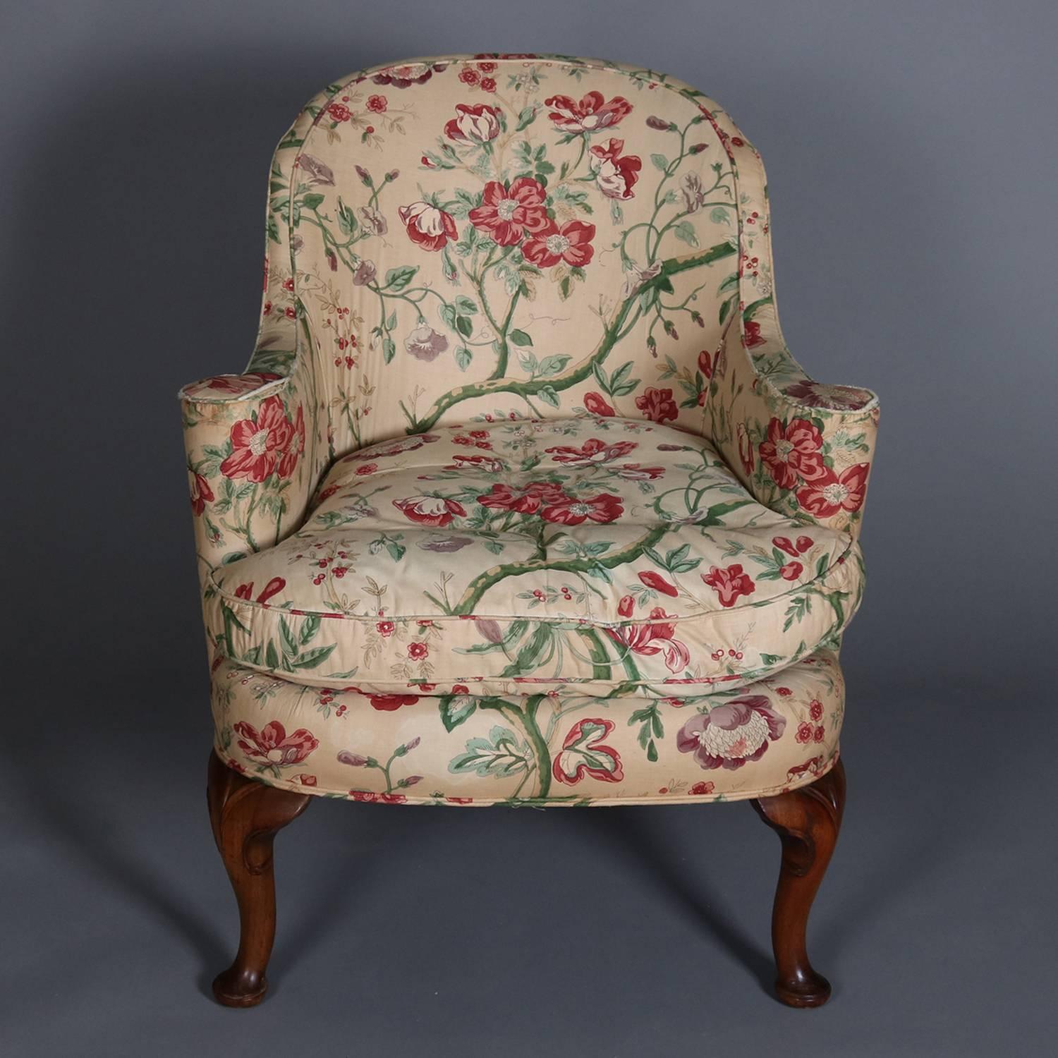 Three Queen Anne Style Floral Chintz Upholstered Armchairs, 20th Century 2