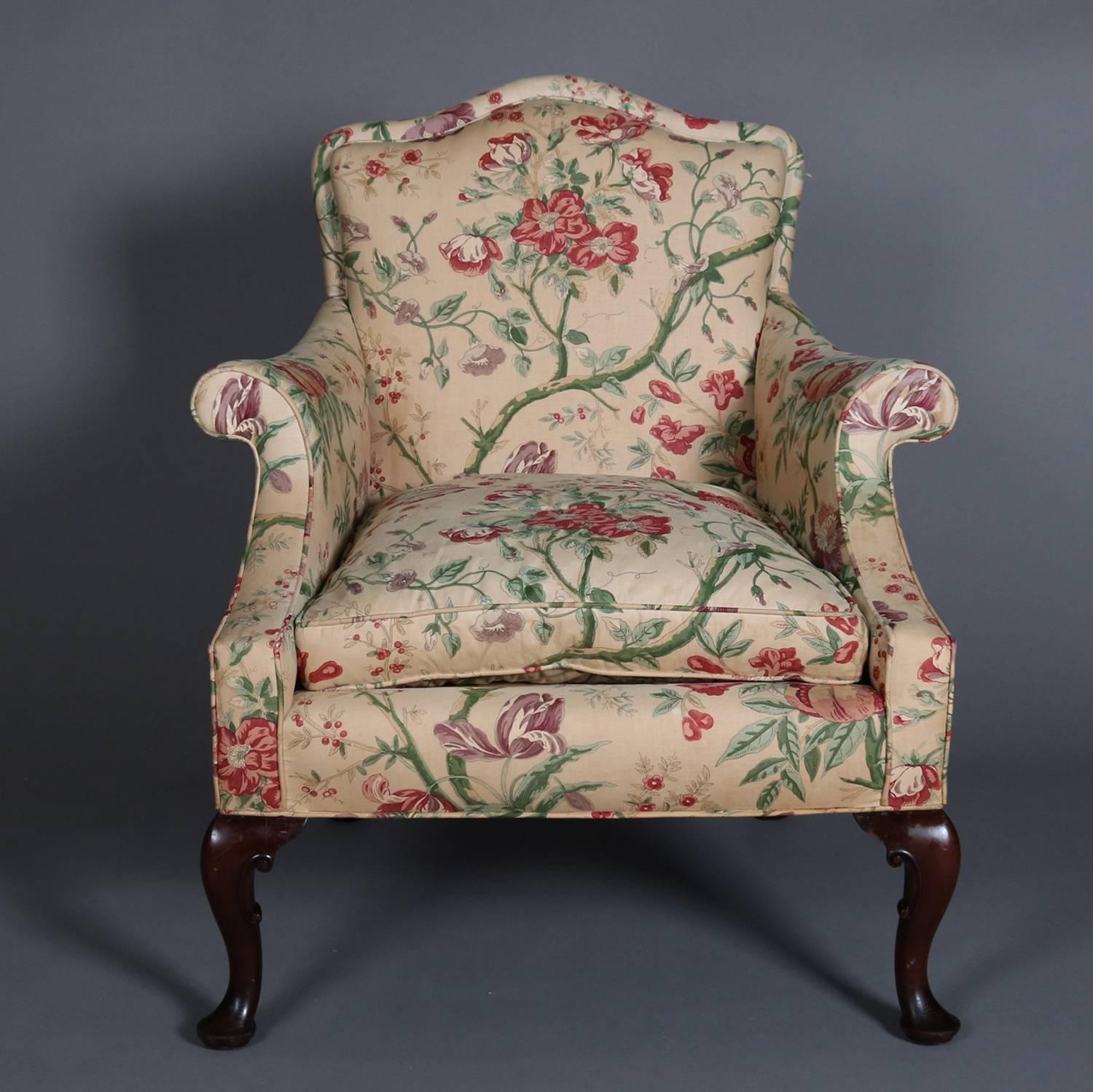 Upholstery Three Queen Anne Style Floral Chintz Upholstered Armchairs, 20th Century