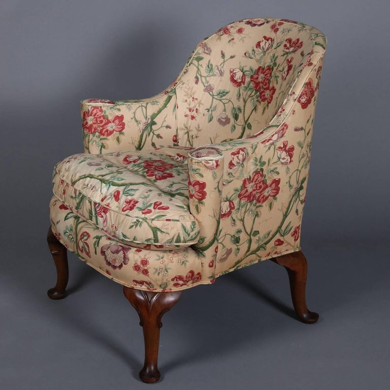 Three Queen Anne Style Floral Chintz Upholstered Armchairs, 20th