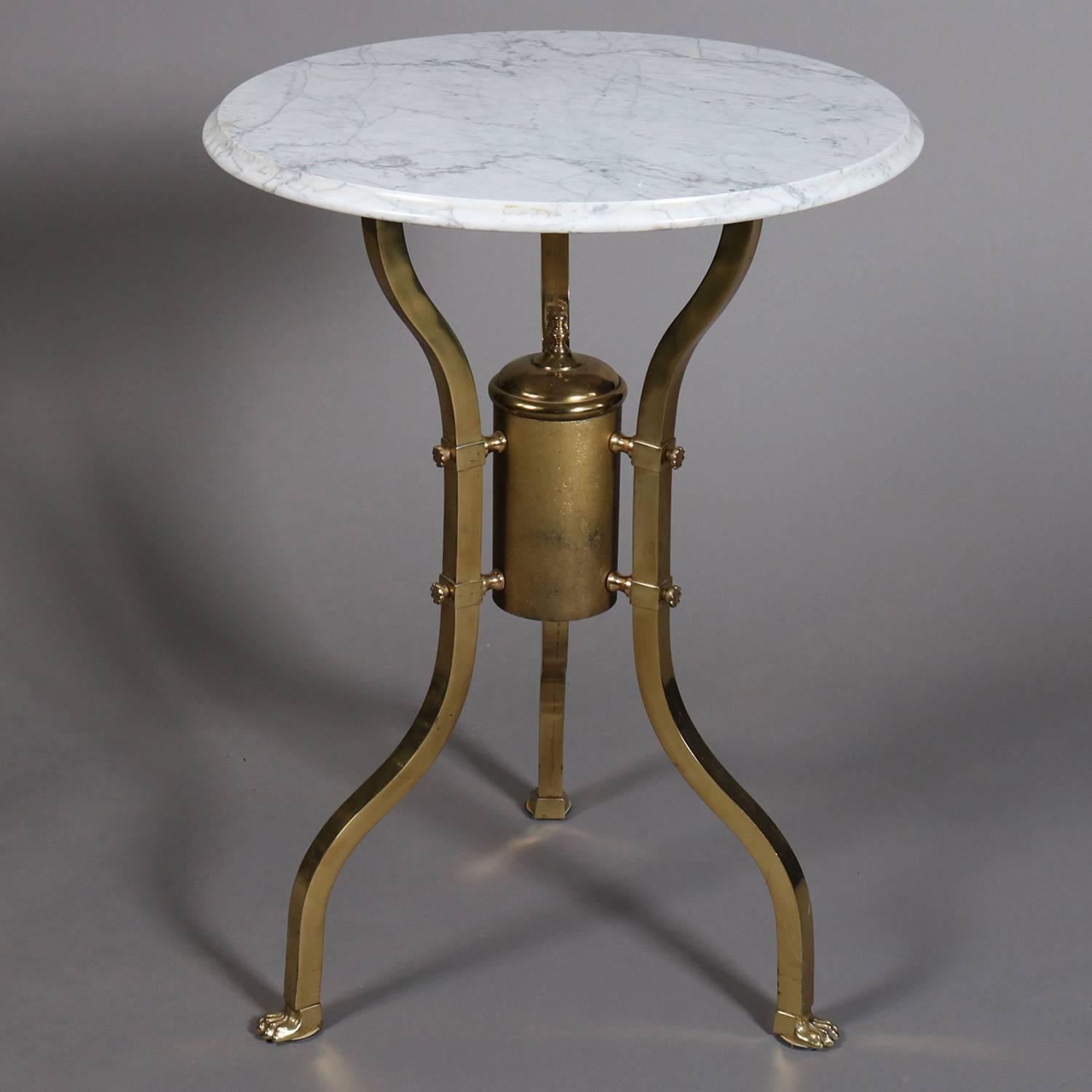 Italian Aesthetic Movement Brass and Marble Round Parlor Table, Paw Feet, Made in Italy