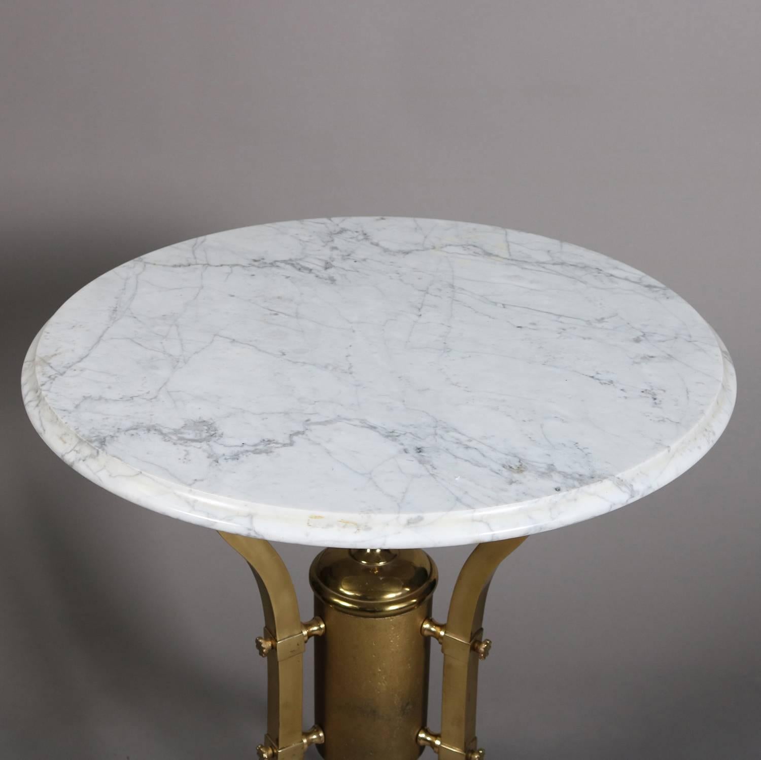 Aesthetic Movement Brass and Marble Round Parlor Table, Paw Feet, Made in Italy In Good Condition In Big Flats, NY