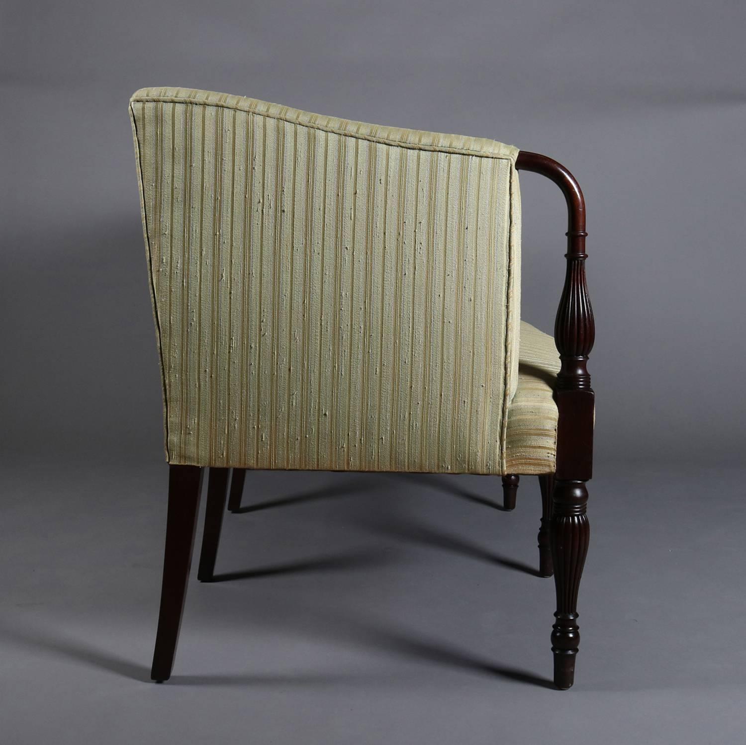 Antique Sheraton Mahogany Camel Back Upholstered Sofa, 20th Century 1
