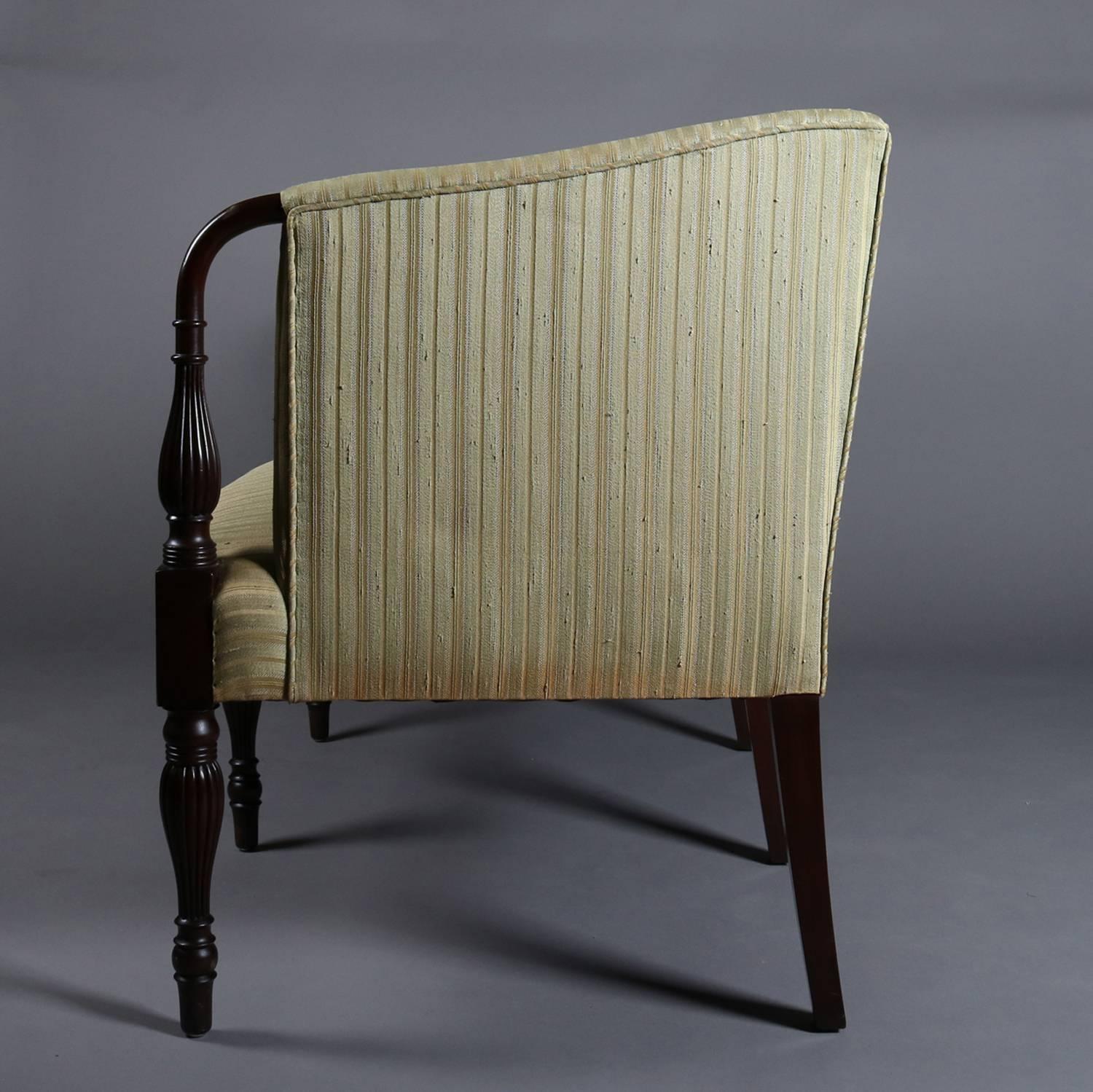Antique Sheraton Mahogany Camel Back Upholstered Sofa, 20th Century In Good Condition In Big Flats, NY