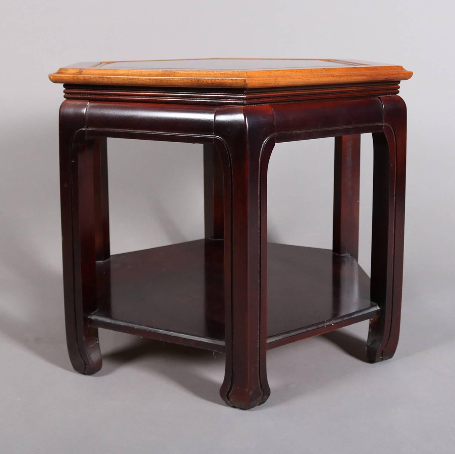 Chinese Style Hexagonal Mahogany, Walnut and Cane Top End Stand, circa 1920 For Sale 3