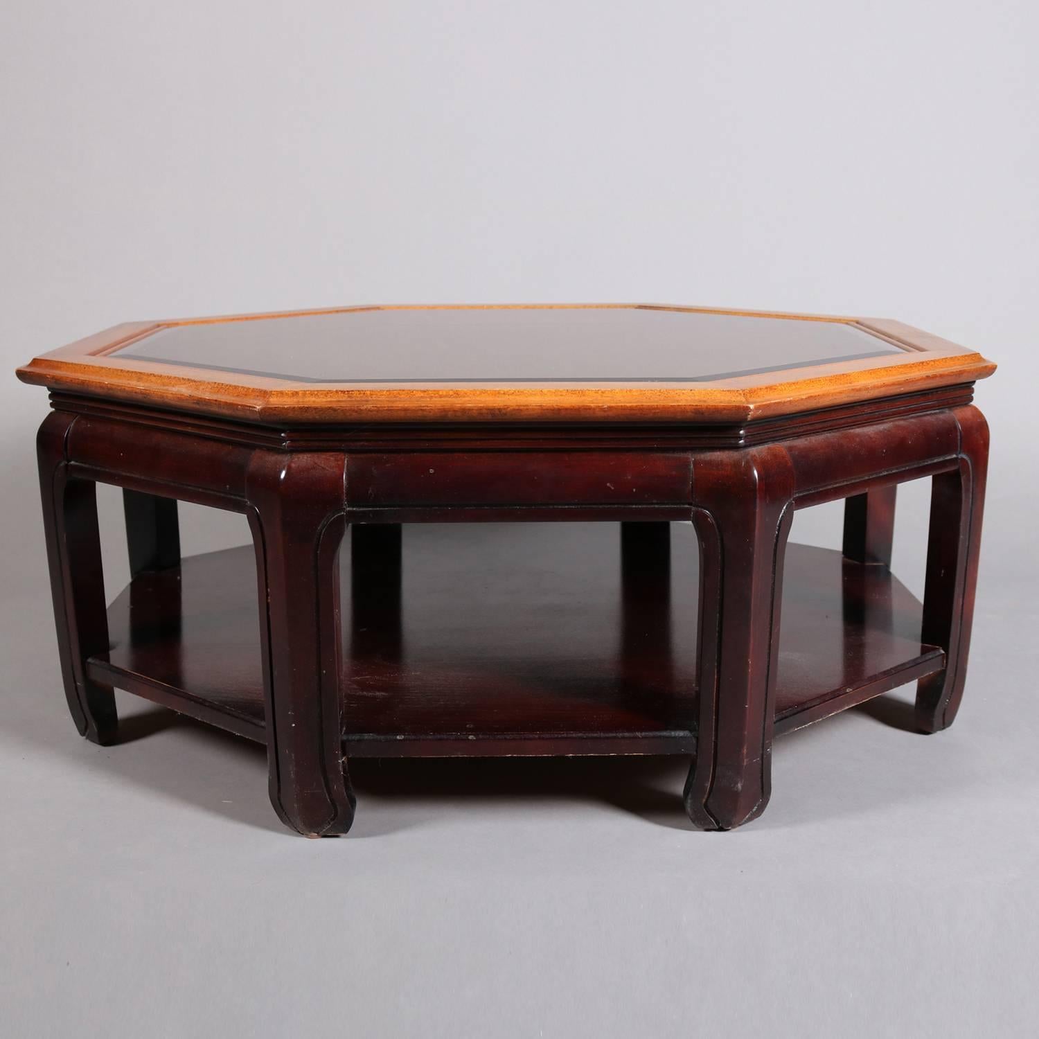 Chinese Style Hexagonal Mahogany, Walnut and Cane Top Coffee Table, circa 1920 1