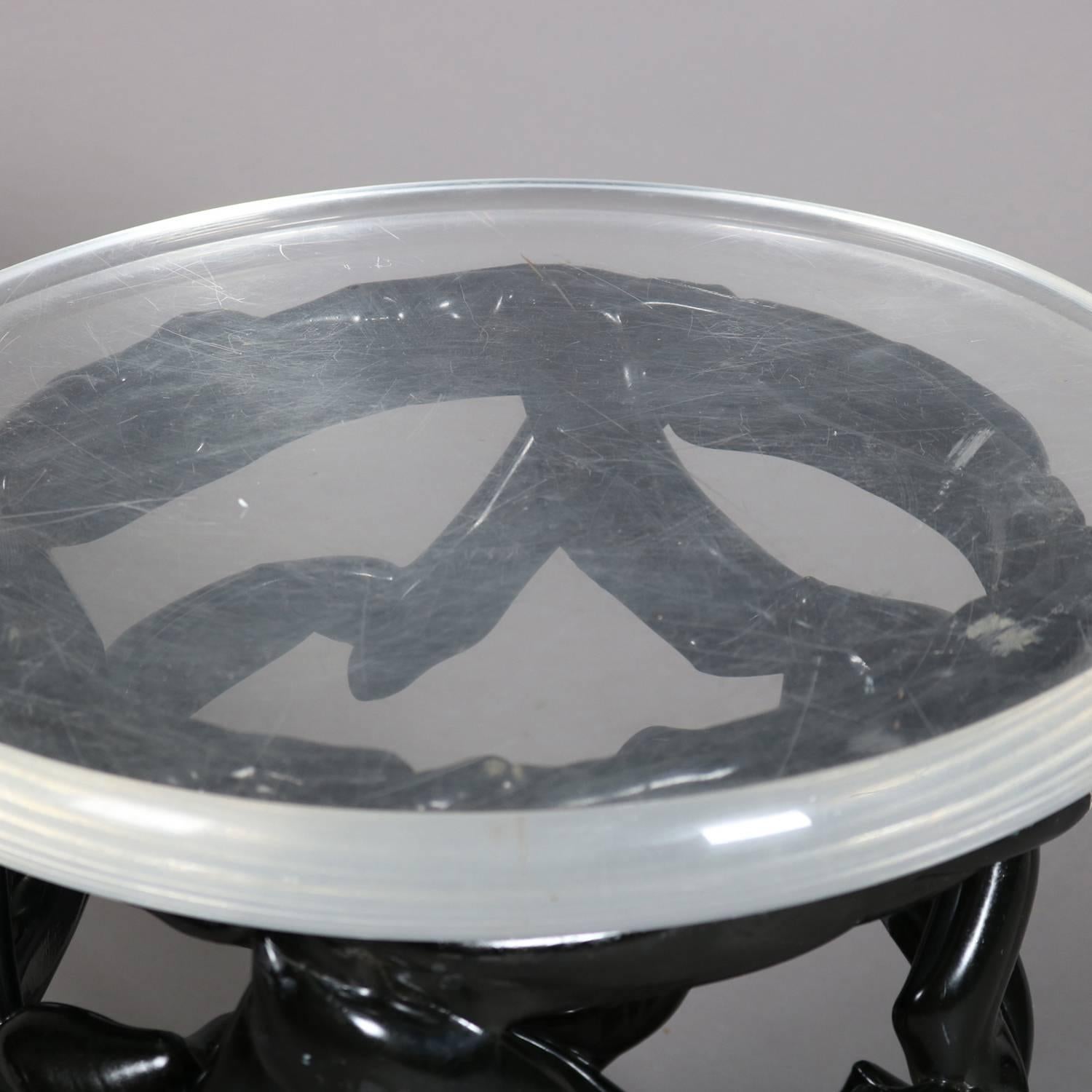 Mid-Century Modern Mid Century Modern Black Taffy & Lucite Plant Stand, Mid 20th Century