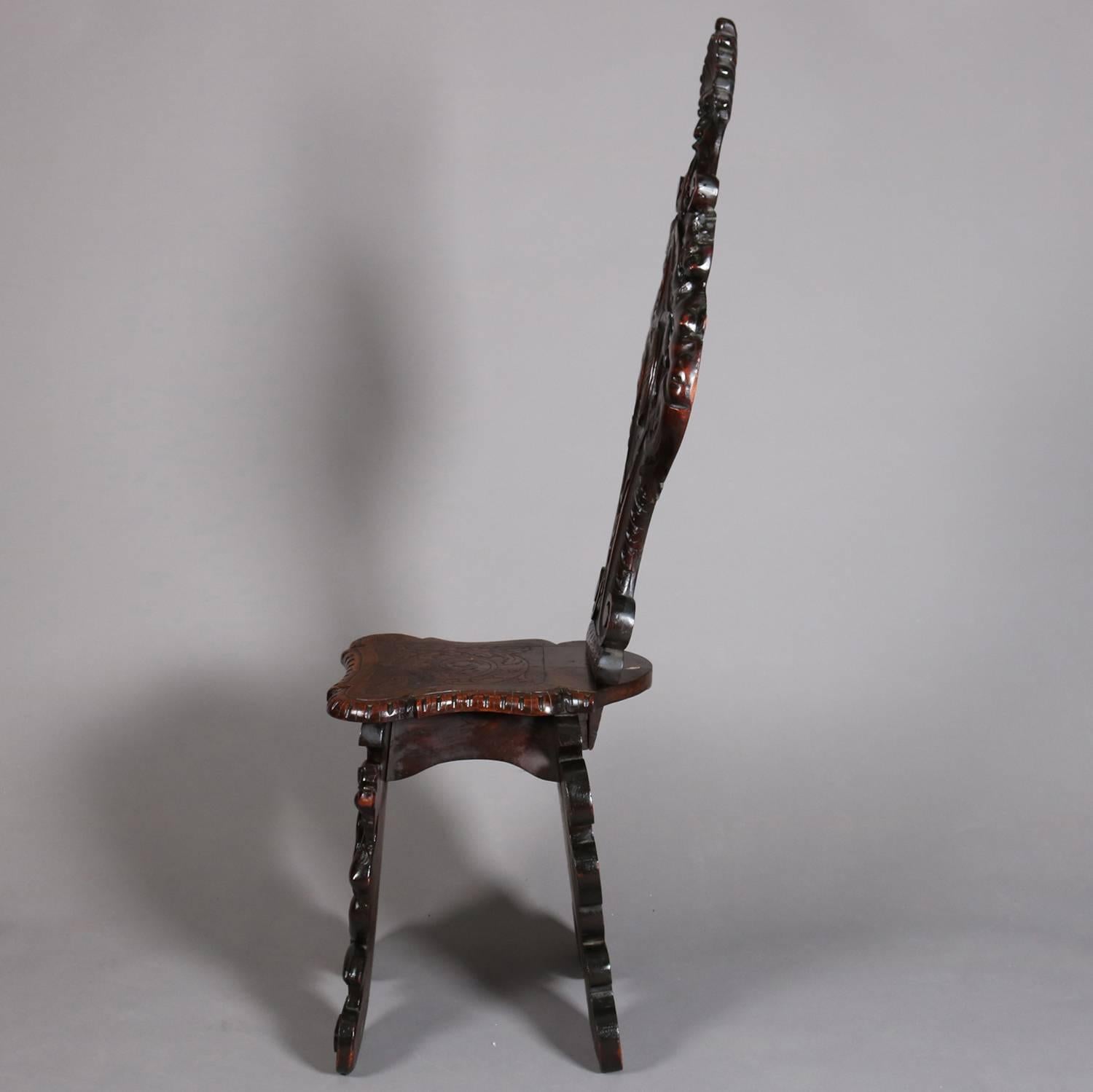 Italian Renaissance Figural Heavily Carved Walnut Wind God Chair, 19th Century 3
