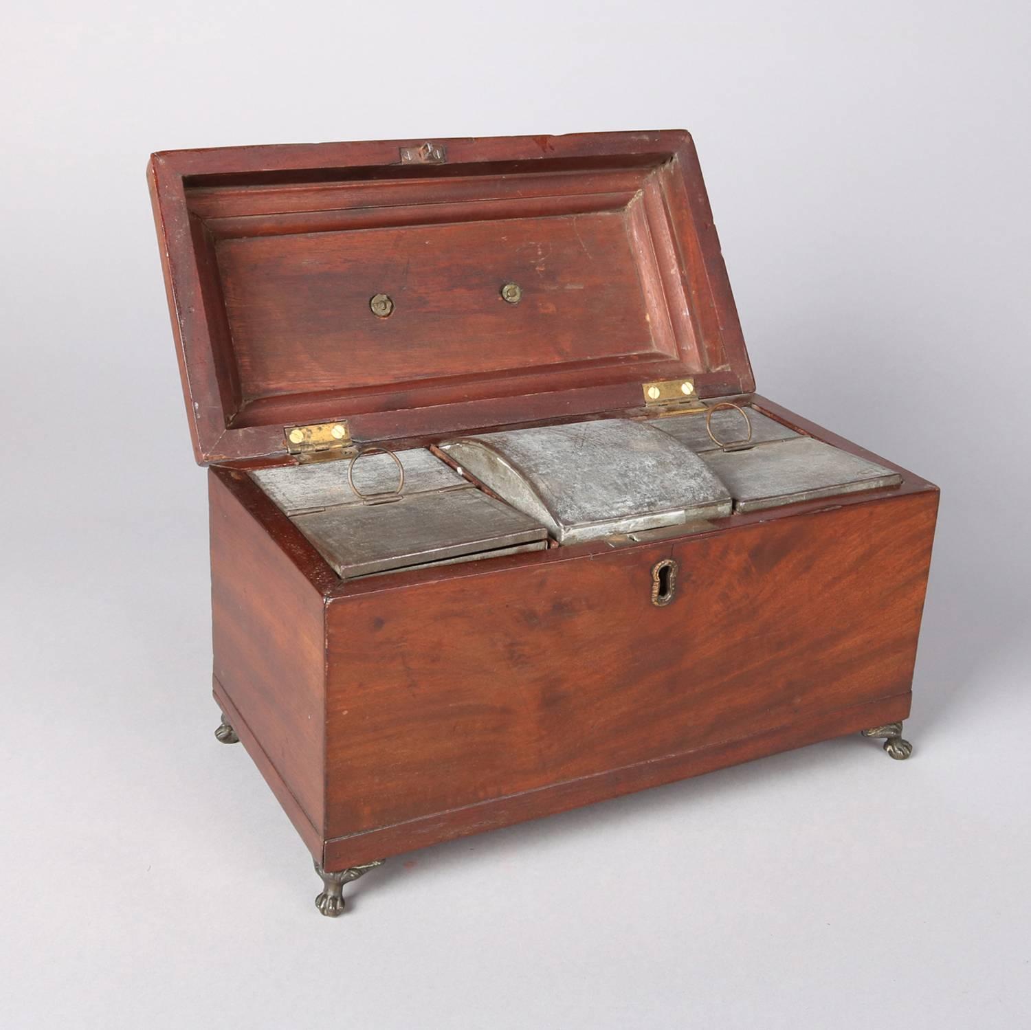 18th Century Antique English Regency Mahogany Claw and Ball Footed Tea Caddy In Good Condition In Big Flats, NY