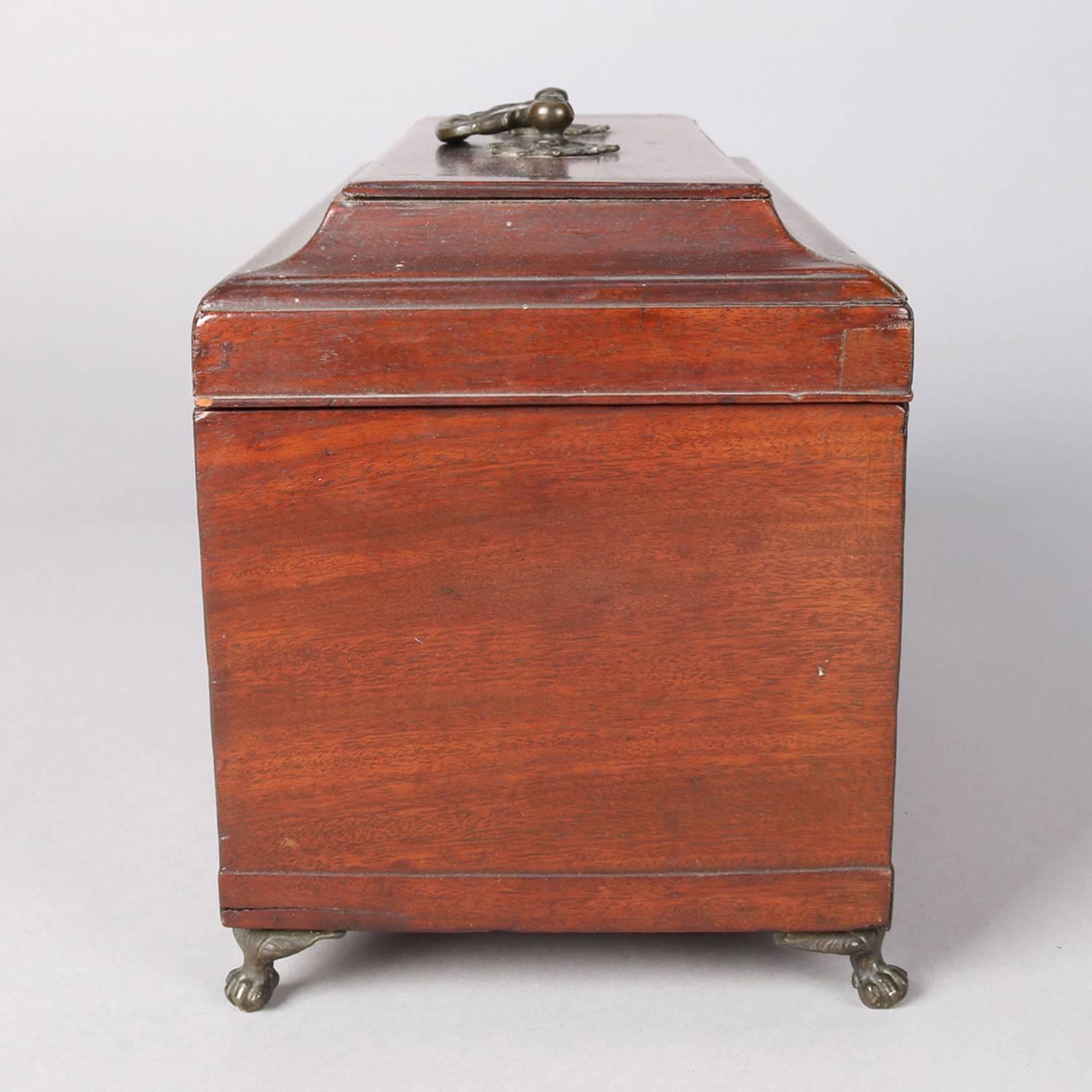 18th Century Antique English Regency Mahogany Claw and Ball Footed Tea Caddy 1