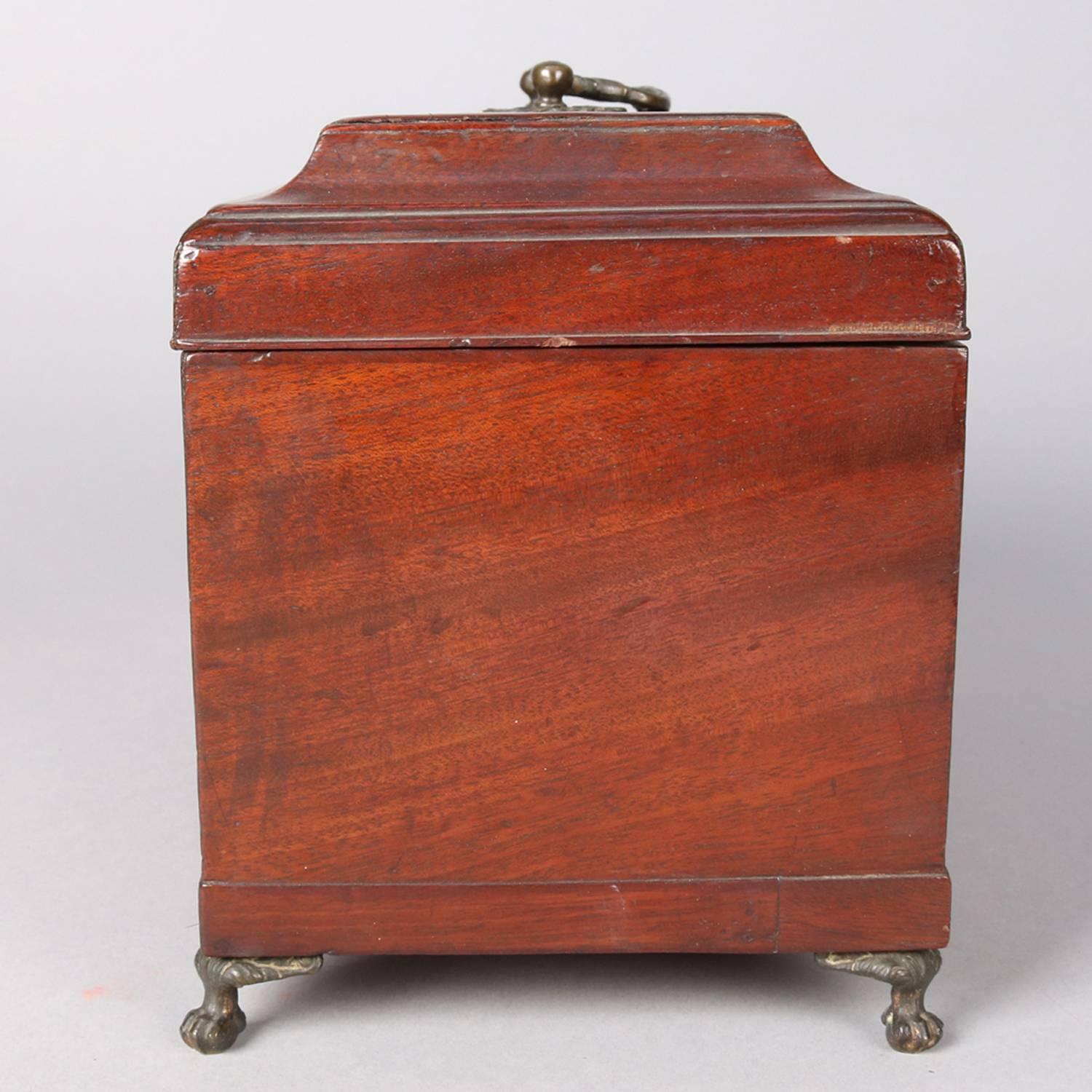 18th Century Antique English Regency Mahogany Claw and Ball Footed Tea Caddy 4