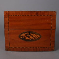 Antique English Georgian Inlaid & Banded Satinwood 4-Decantur Tantalus, 19th C