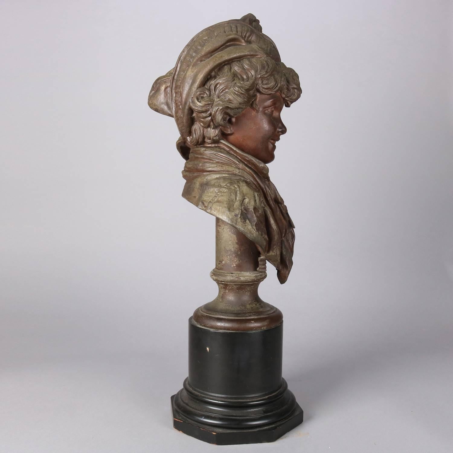 Large Antique Italian Bronzed Sculpture 3/4 Bust Young Soldier, circa 1890 1