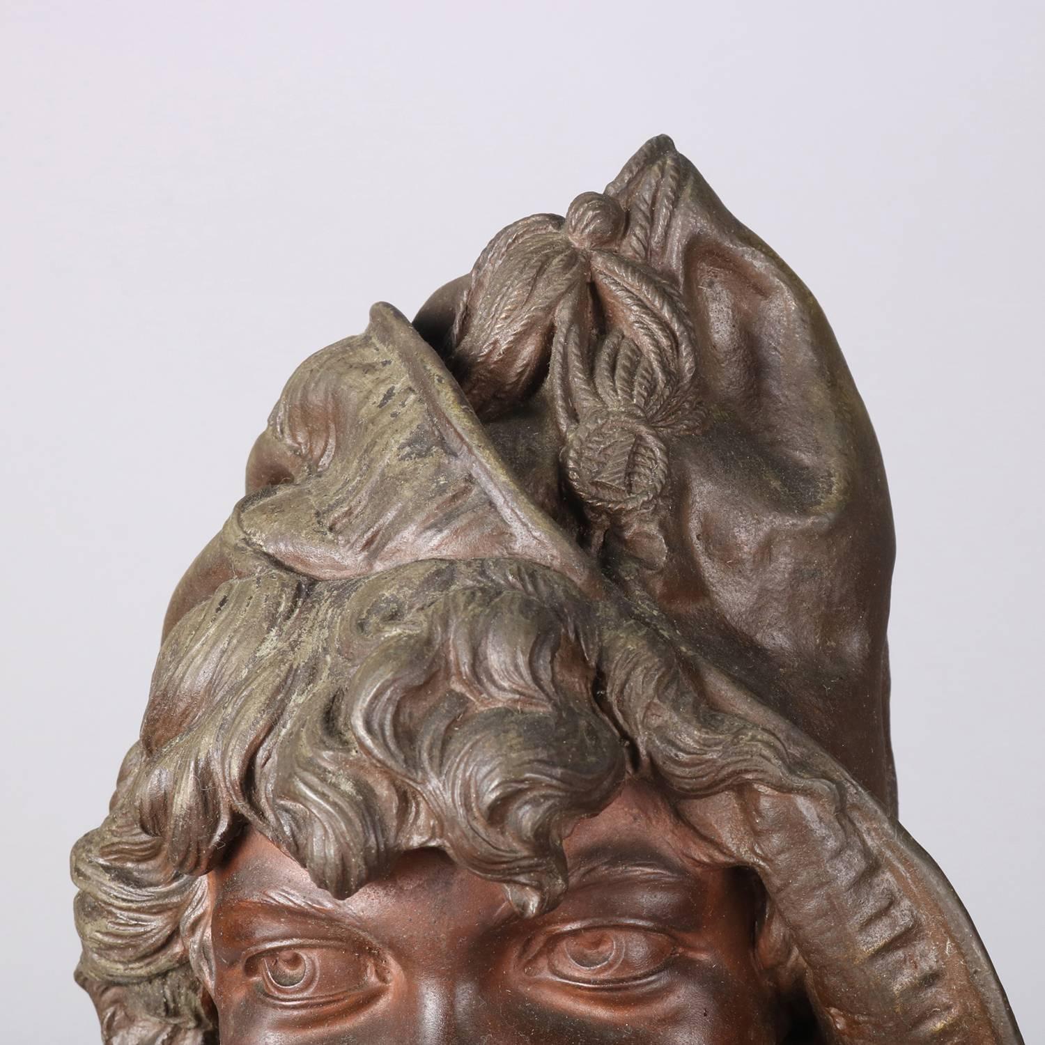 Large Antique Italian Bronzed Sculpture 3/4 Bust Young Soldier, circa 1890 In Good Condition In Big Flats, NY