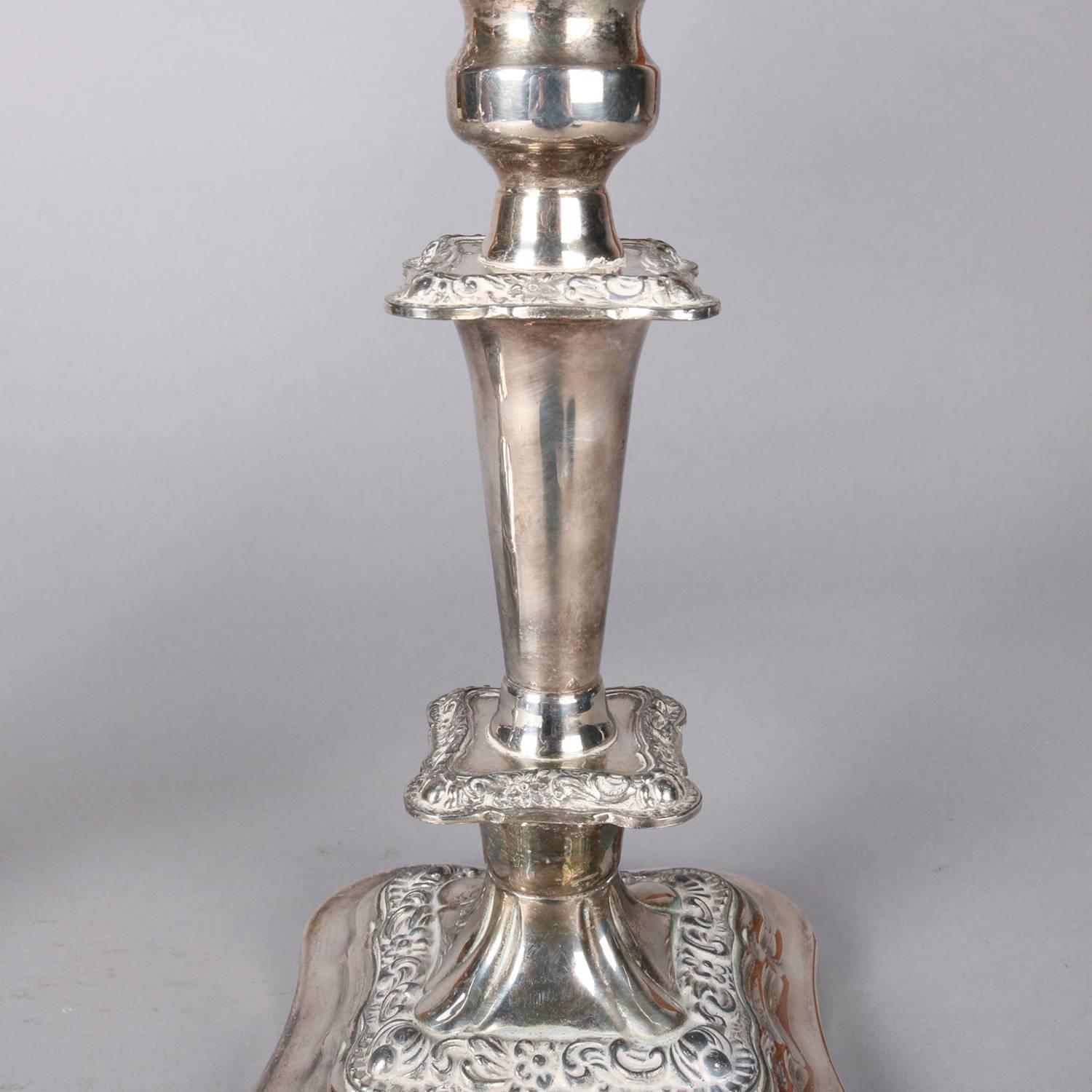 Pair Antique English Victorian Silver Plate Three-Light Candelabra, circa 1900 6