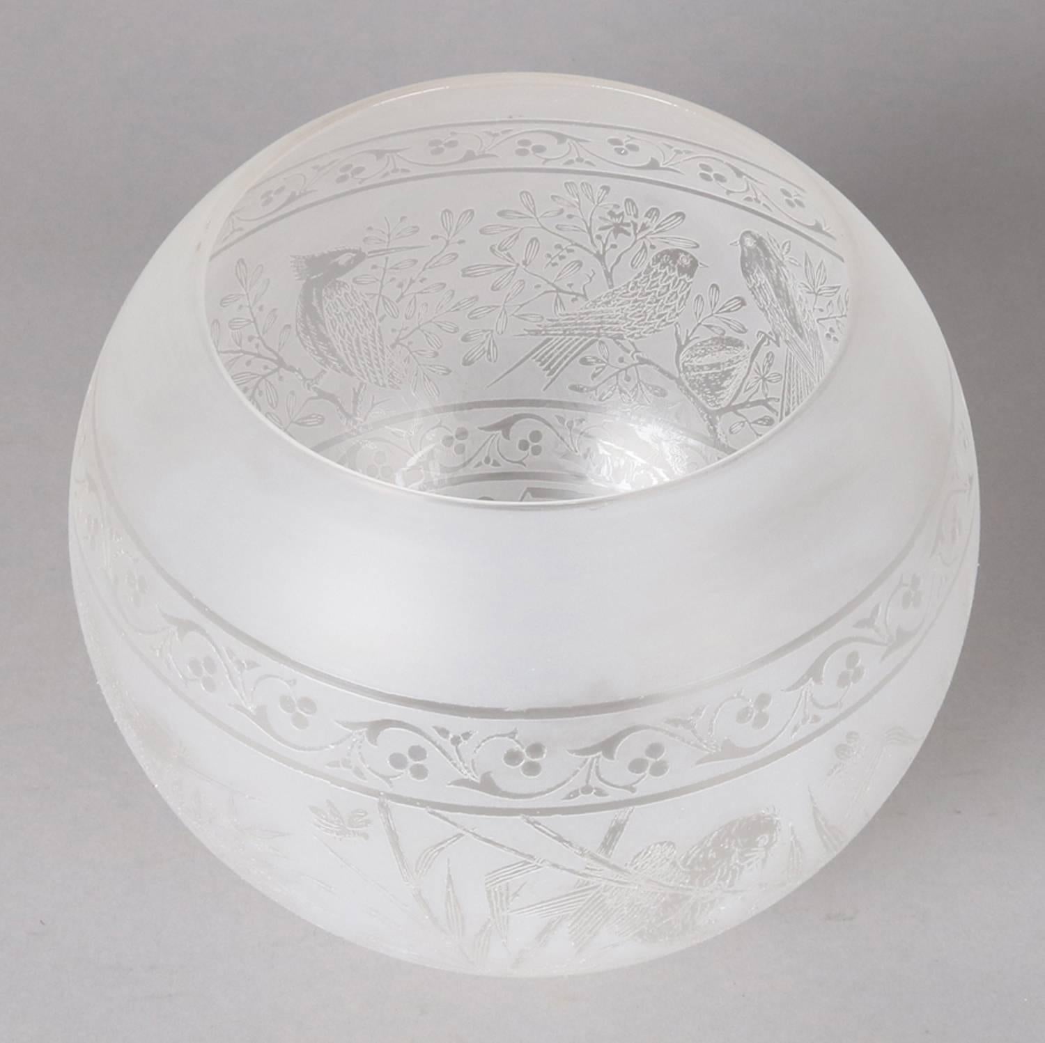 Antique Acid Etched Aesthetic Movement Gas Lamp Shade with Birds, 19th Century 1
