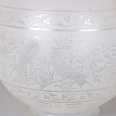 Antique Acid Etched Aesthetic Movement Gas Lamp Shade with Birds, 19th Century