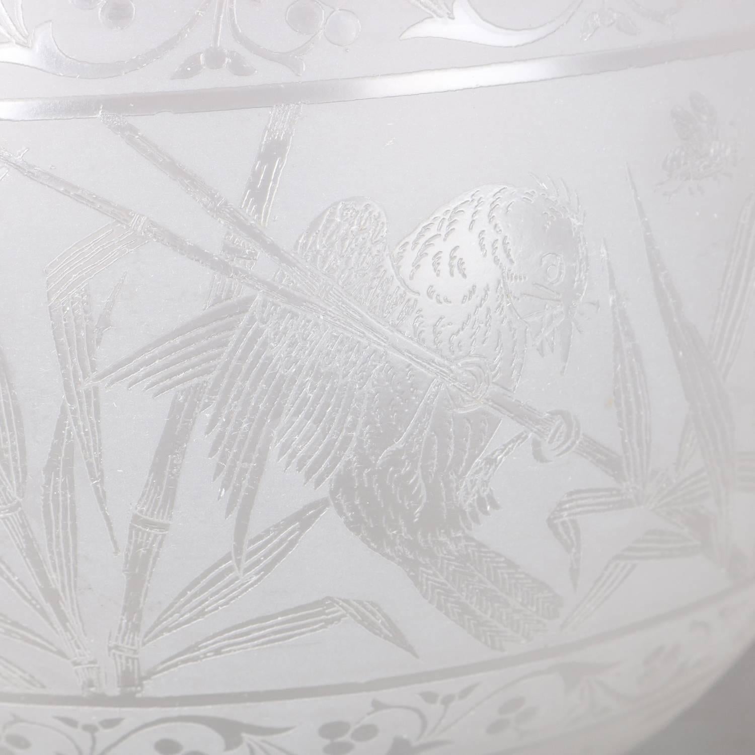 Antique Acid Etched Aesthetic Movement Gas Lamp Shade with Birds, 19th Century In Good Condition In Big Flats, NY